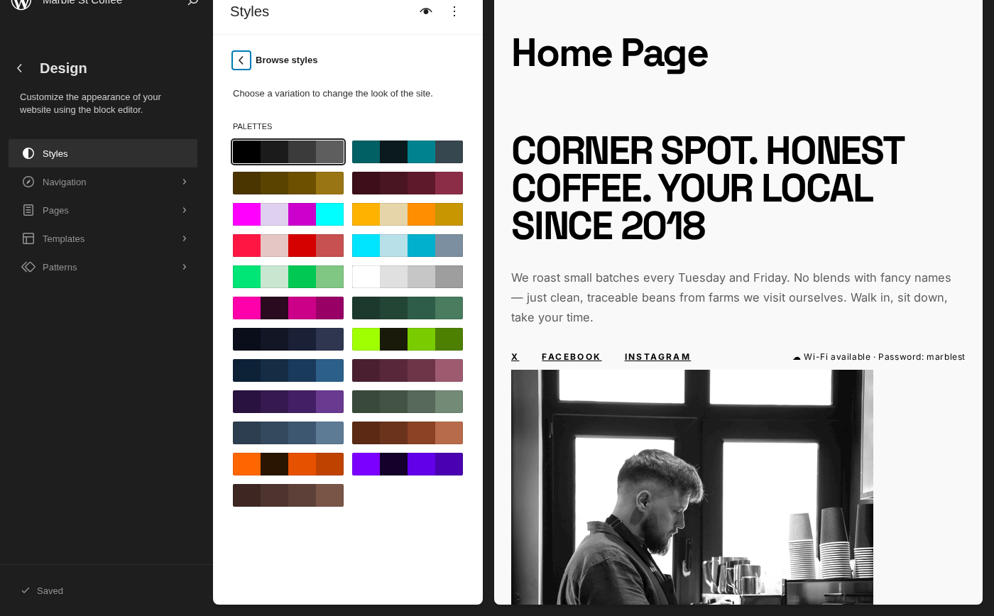 Marble St PRO — Browse Styles with color variations and homepage preview