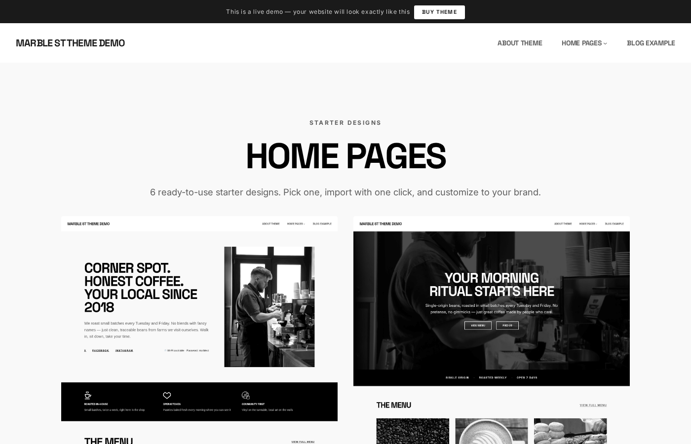 Marble St PRO — 6 starter homepage designs